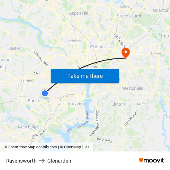 Ravensworth to Glenarden map