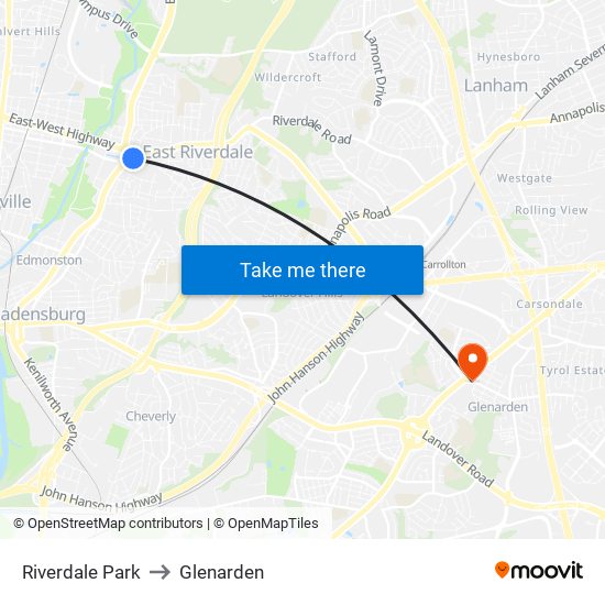 Riverdale Park to Glenarden map