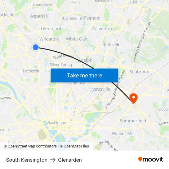 South Kensington to Glenarden map