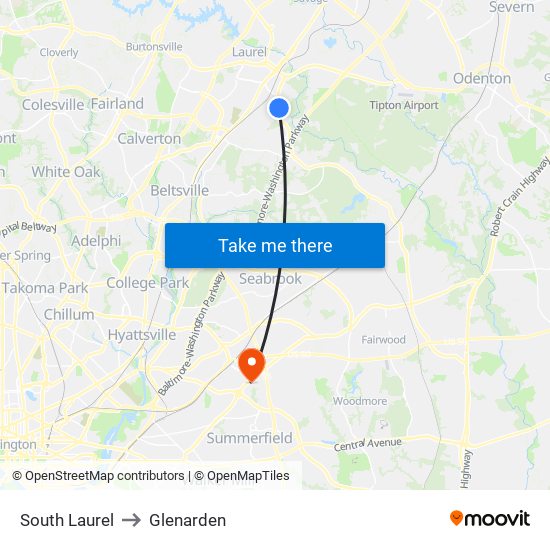 South Laurel to Glenarden map