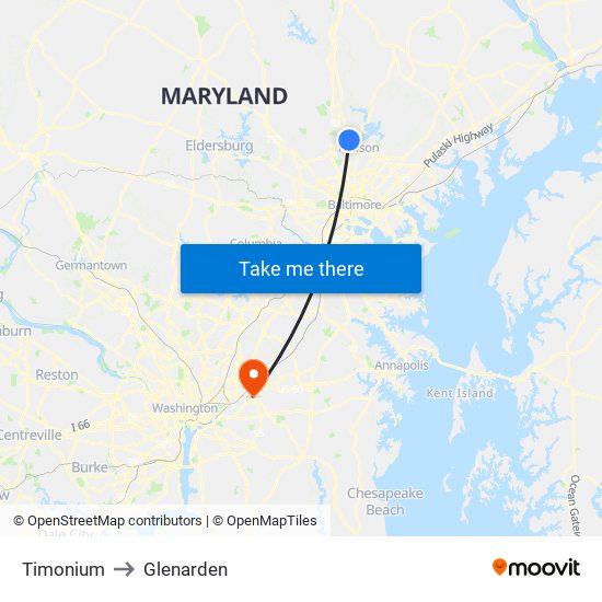 Timonium to Glenarden map