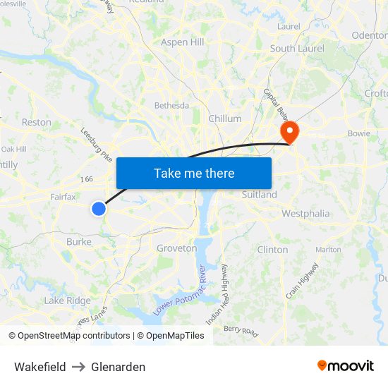 Wakefield to Glenarden map