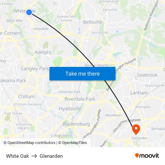 White Oak to Glenarden map
