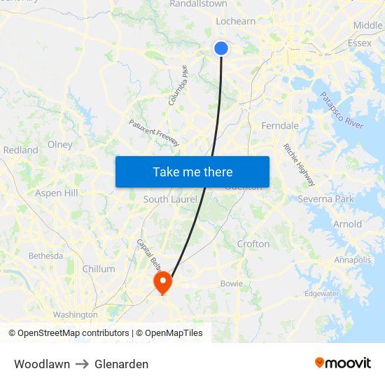 Woodlawn to Glenarden map