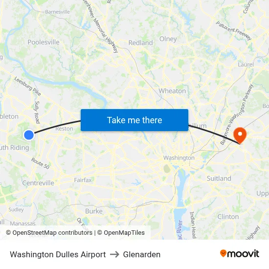 Washington Dulles Airport to Glenarden map
