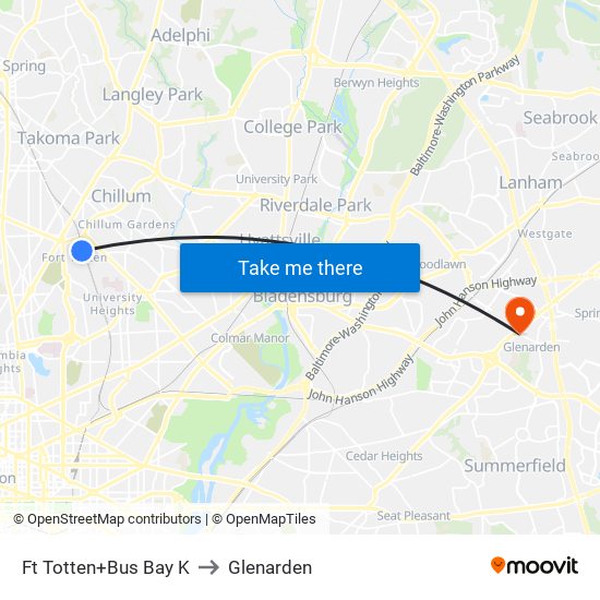 Ft Totten+Bus Bay K to Glenarden map