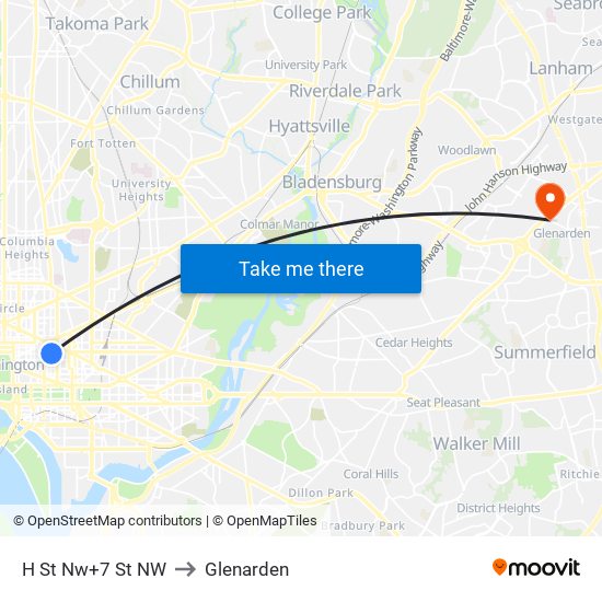 H St Nw+7 St NW to Glenarden map