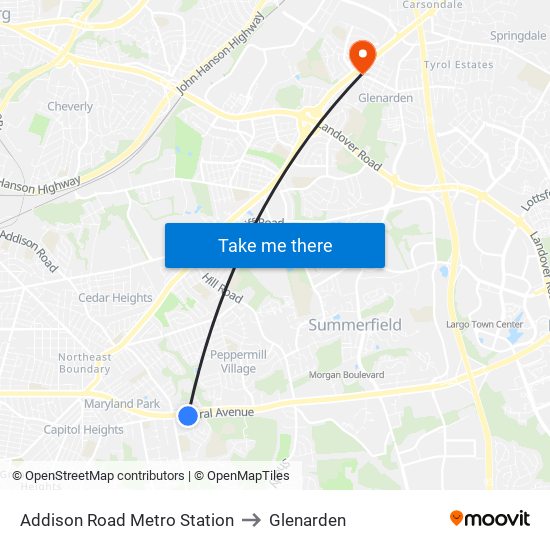 Addison Road Metro Station to Glenarden map