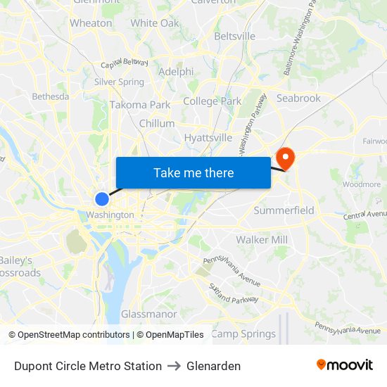 Dupont Circle Metro Station to Glenarden map