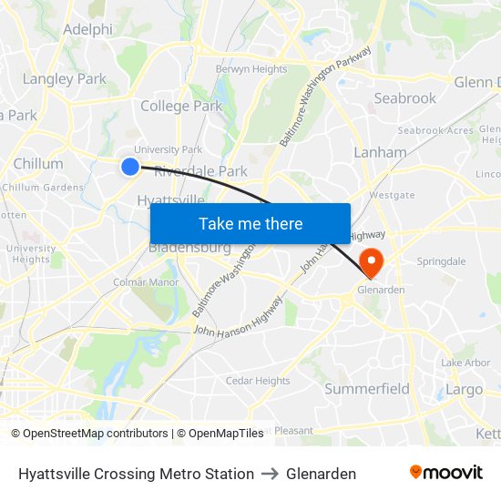 Hyattsville Crossing Metro Station to Glenarden map