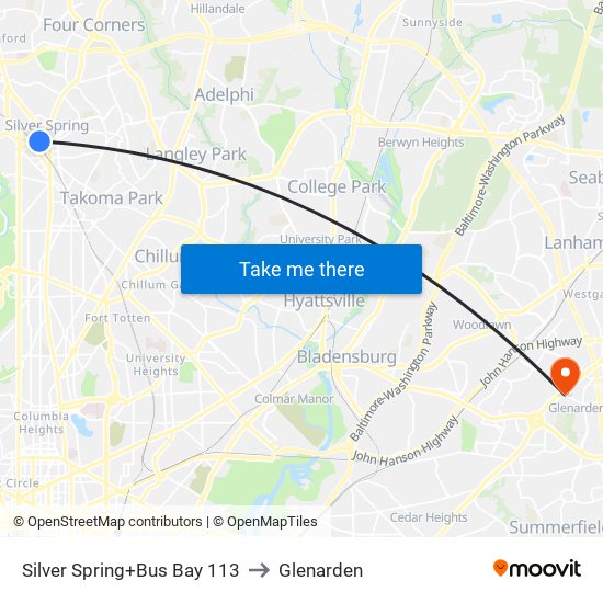 Silver Spring+Bay 113 to Glenarden map