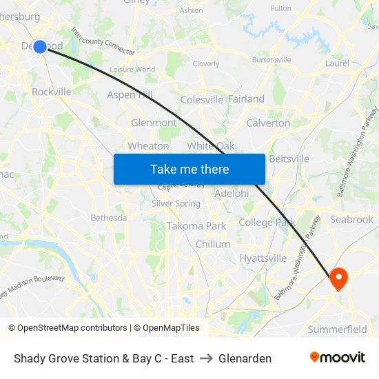 Shady Grove Station & Bay C - East to Glenarden map