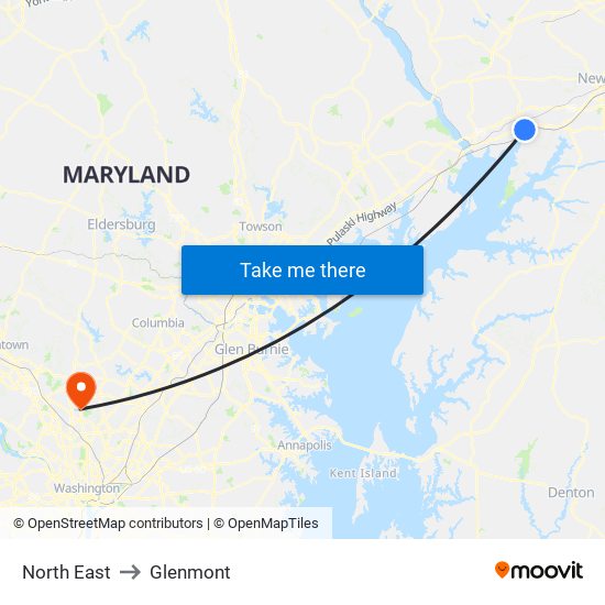 North East to Glenmont map