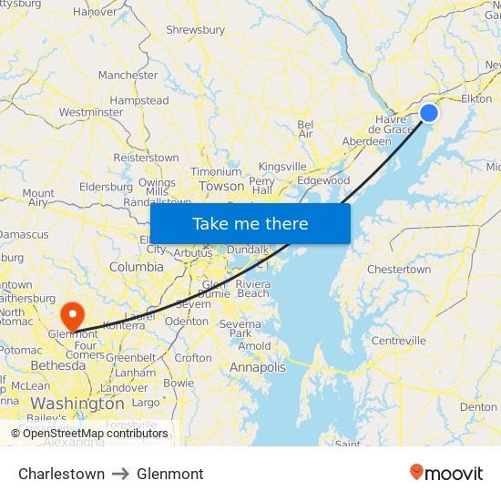 Charlestown to Glenmont map