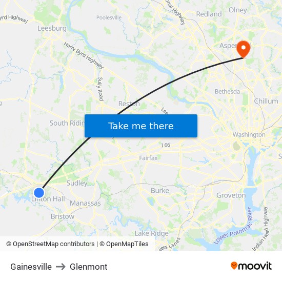 Gainesville to Glenmont map