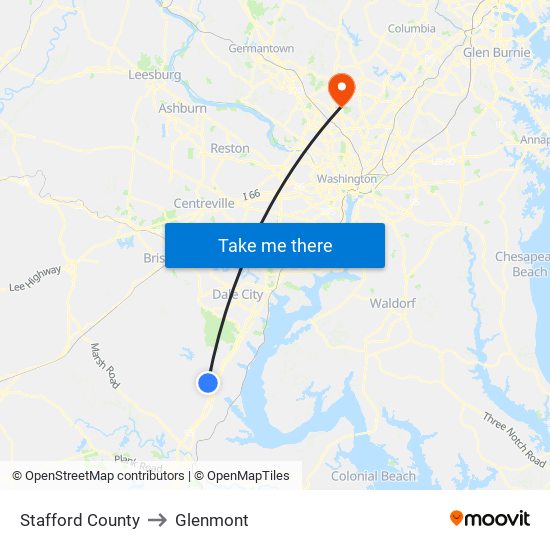 Stafford County to Glenmont map