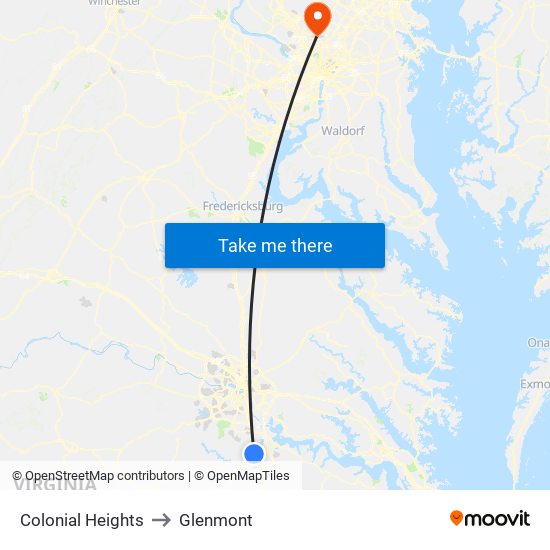 Colonial Heights to Glenmont map