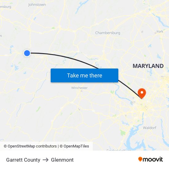 Garrett County to Glenmont map