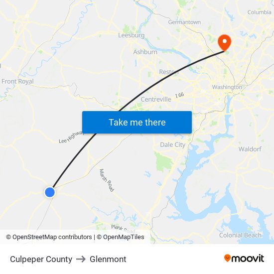 Culpeper County to Glenmont map