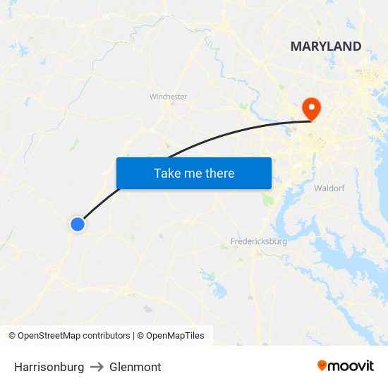 Harrisonburg to Glenmont map