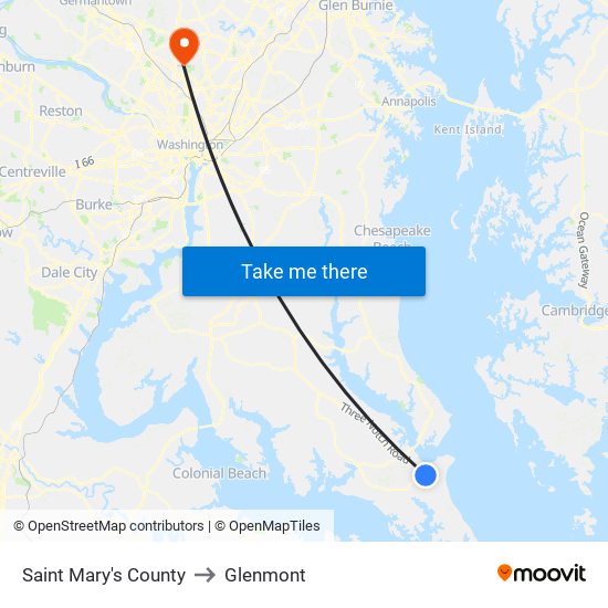 Saint Mary's County to Glenmont map