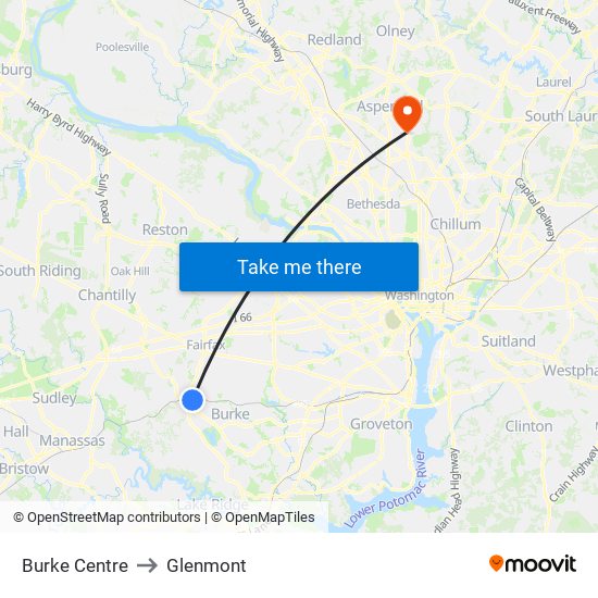 Burke Centre to Glenmont map