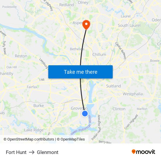 Fort Hunt to Glenmont map
