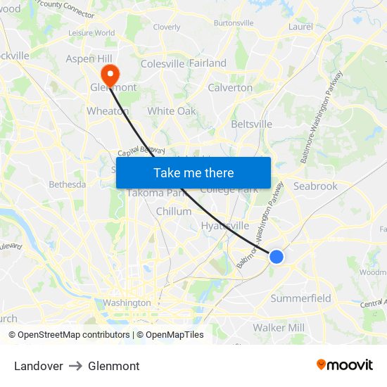 Landover to Glenmont map