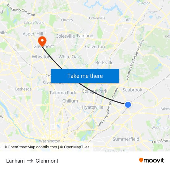 Lanham to Glenmont map