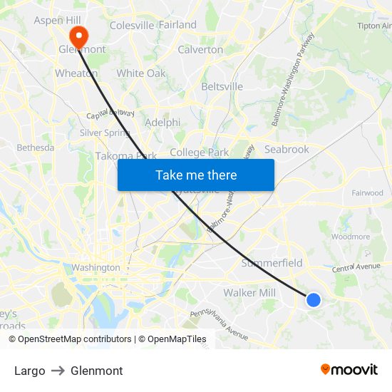 Largo to Glenmont map