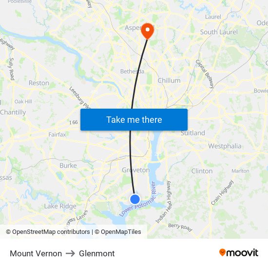 Mount Vernon to Glenmont map