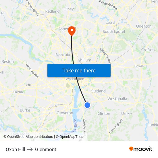 Oxon Hill to Glenmont map
