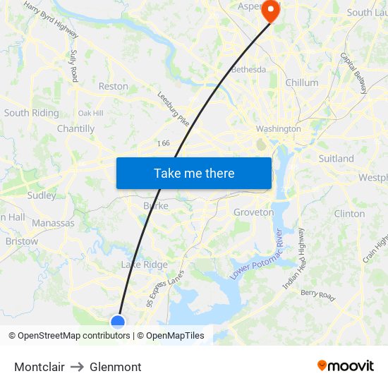 Montclair to Glenmont map
