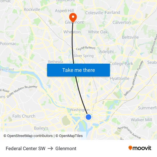 Federal Center SW to Glenmont map