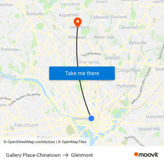 Gallery Place-Chinatown to Glenmont map