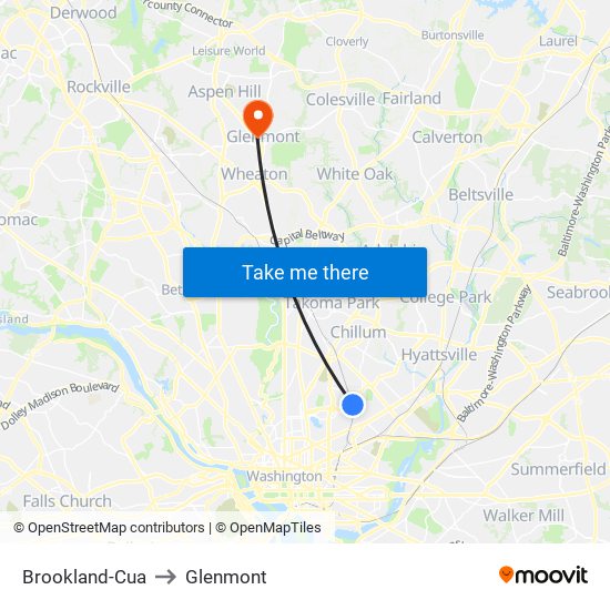 Brookland-Cua to Glenmont map