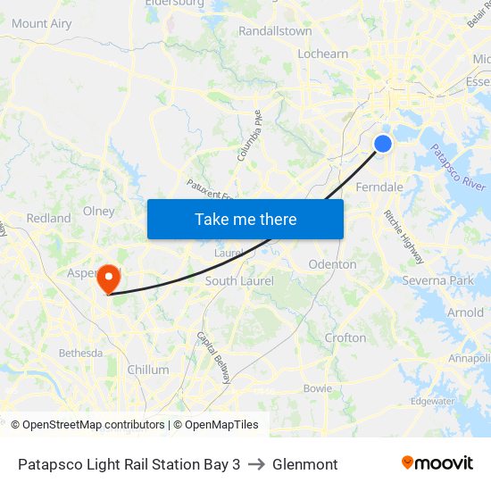 Patapsco Light Rail Station Bay 3 to Glenmont map