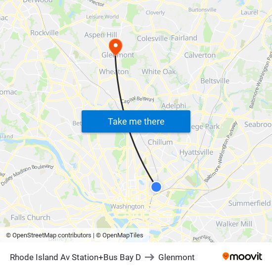 Rhode Island Ave-Brentwood+Bay D to Glenmont map