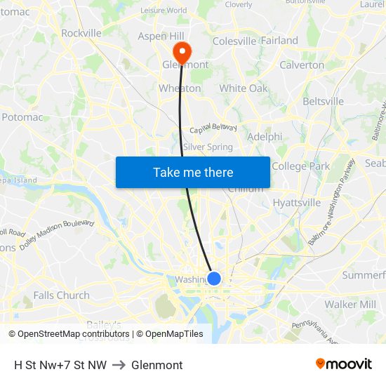 H St Nw+7 St NW to Glenmont map