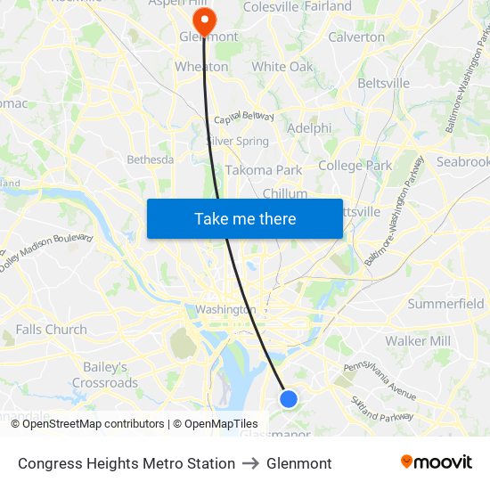 Congress Heights Metro Station to Glenmont map