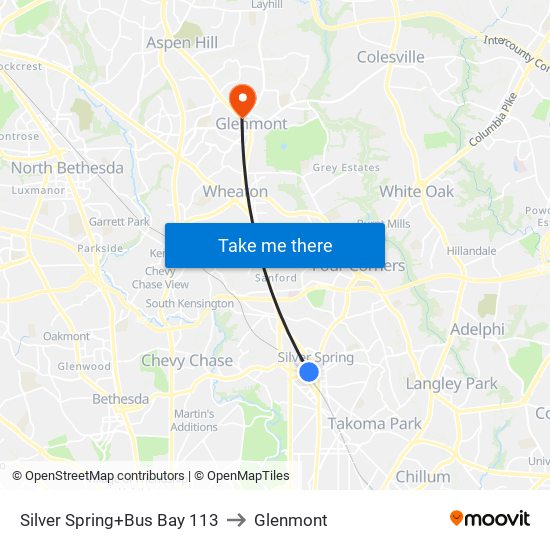 Silver Spring+Bay 113 to Glenmont map