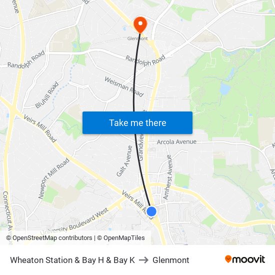 Wheaton Station  & Bay H & Bay K to Glenmont map