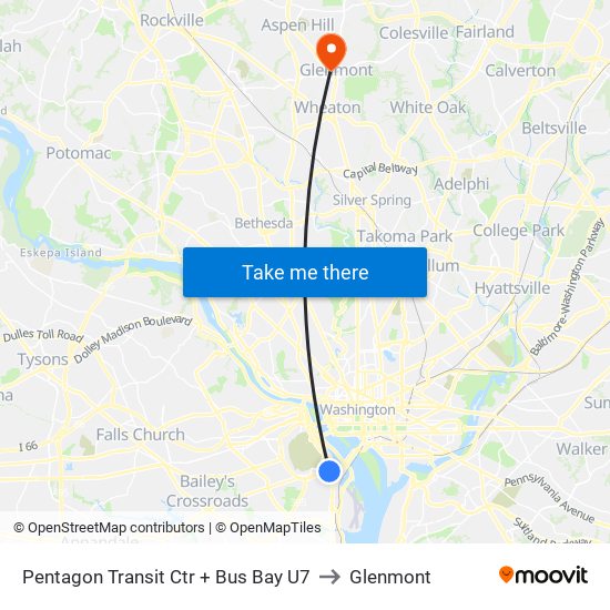 Pentagon Transit Ctr + Bus Bay U7 to Glenmont map