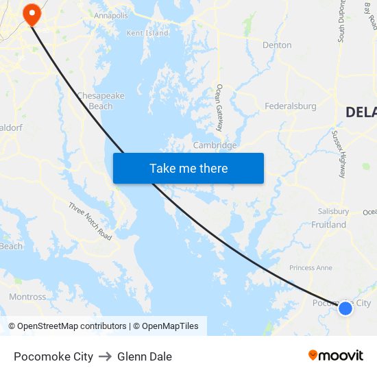 Pocomoke City to Glenn Dale map