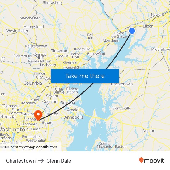 Charlestown to Glenn Dale map