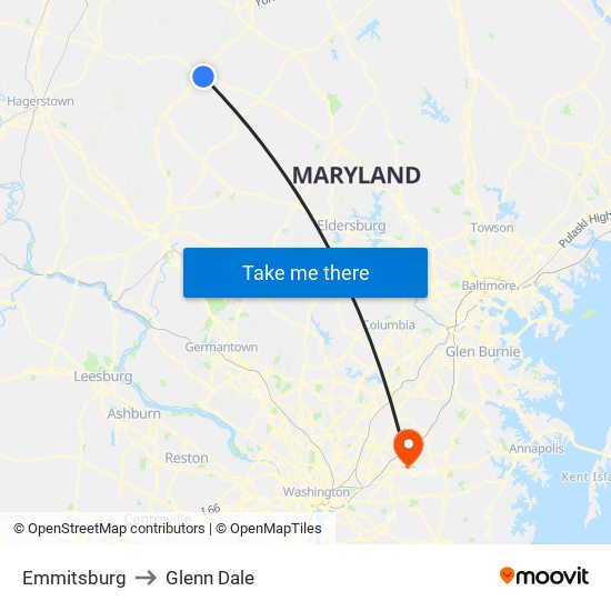 Emmitsburg to Glenn Dale map