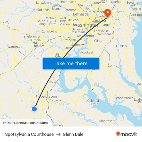 Spotsylvania Courthouse to Glenn Dale map