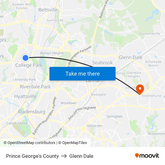 Prince George's County to Glenn Dale map