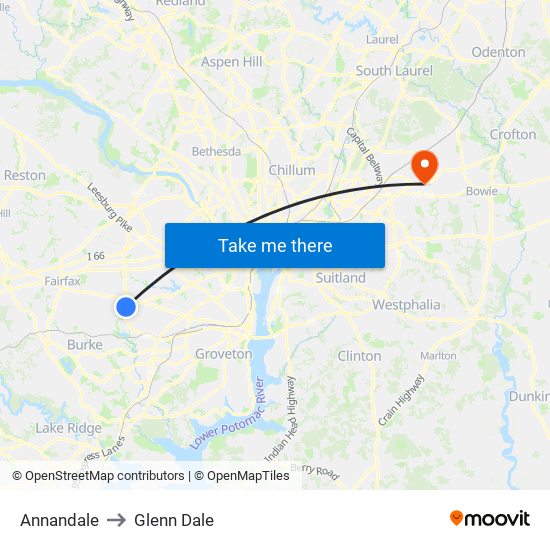 Annandale to Glenn Dale map