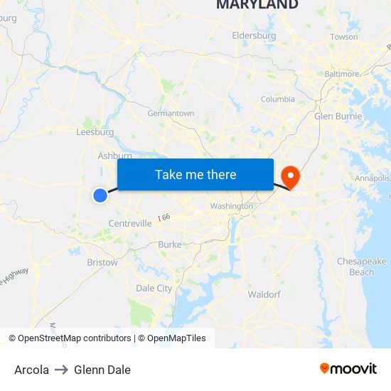 Arcola to Glenn Dale map